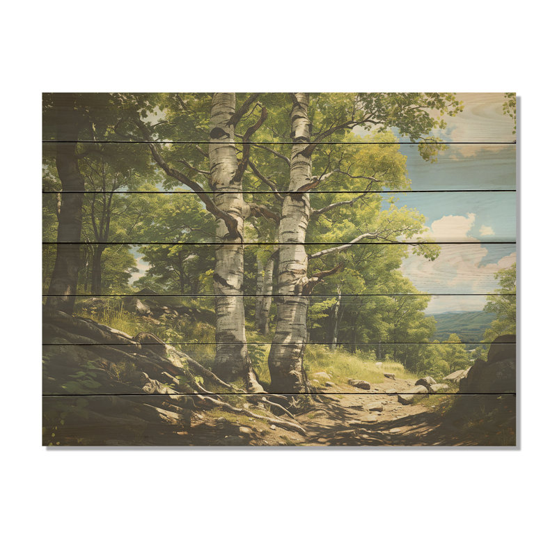 Birch Tree Forest Essence I - Arbre sur bois, H 34 po x l 44 po