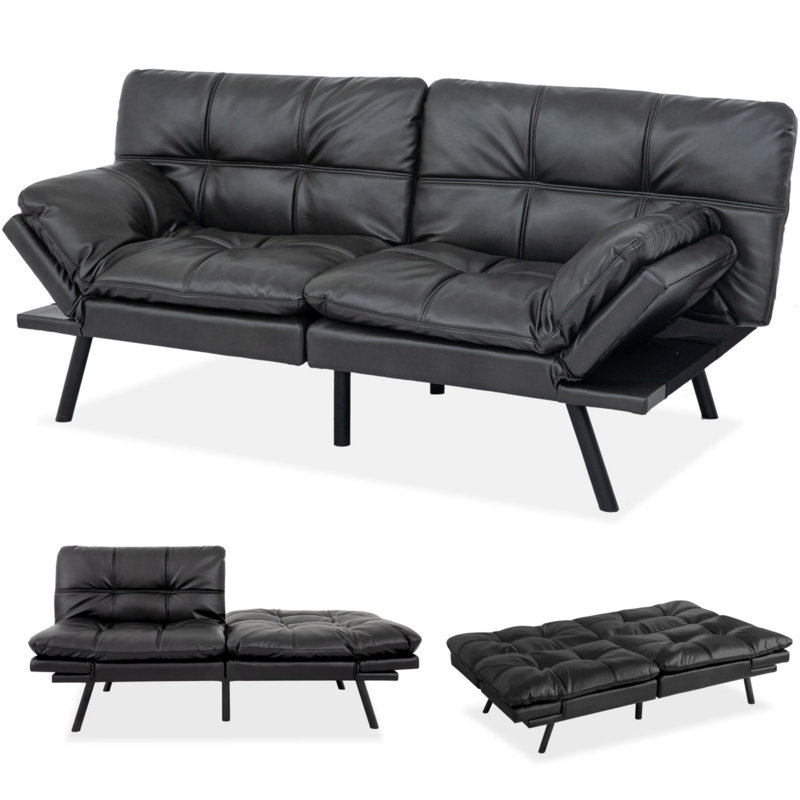 71" Folding Futon Sofa Bed, Space-Saving Loveseat To Twin Bed For Guest & Living Room, Matte Black 