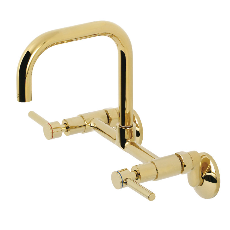 Kingston Brass Concord Double-Handle 2-Hole Wall-Mount Bridge Kitchen Faucet, Polished Brass