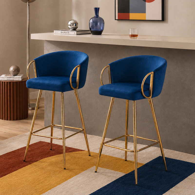 Tabouret de comptoir rembourré à hauteur d'assise de 26,79 po avec structure en métal, 2 pièces, Gris