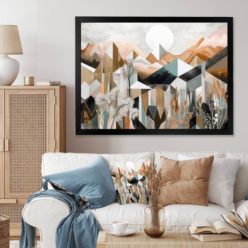 «Rose Gold Metallic Mountains VI», reproduction sur toile, H 34 po x l 44 po x P 1,5 po, Cadre simple noir