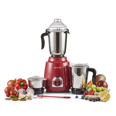 GEEPAS 600W 3-in-1 Mixer Grinder Stainless Steel Jars, Blades Perfect for Chutney, Dry & Wet Fine Grinding Mixing Shockproof Body
