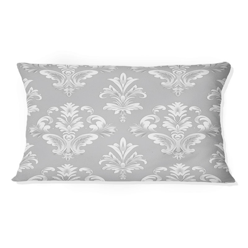 Motif damassé moderne gris et blanc - coussin lombaire moderne