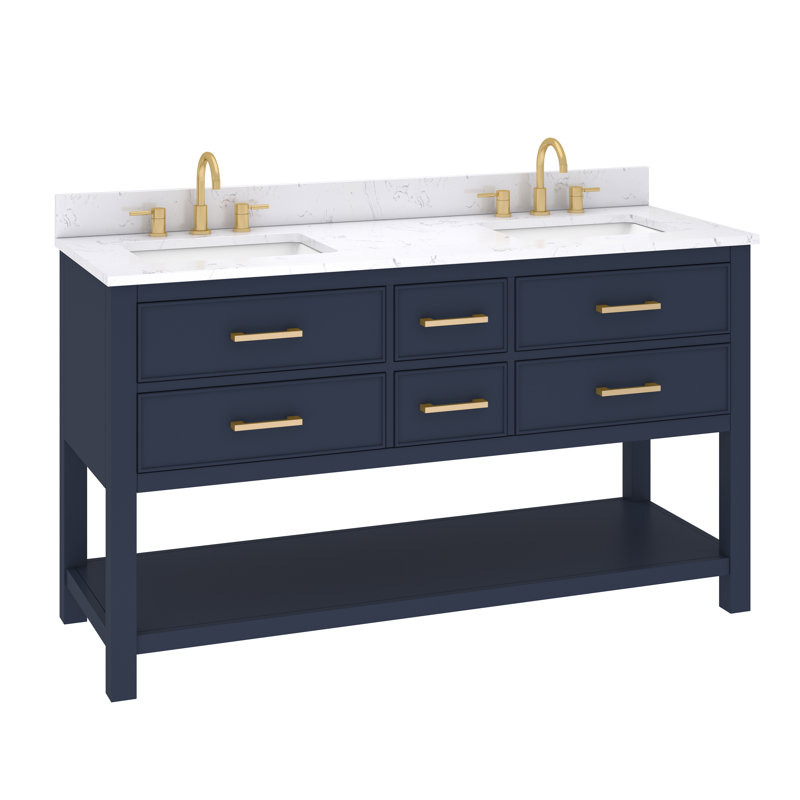 Brooks 61'' W Double Vanity, Navy Blue, Gold