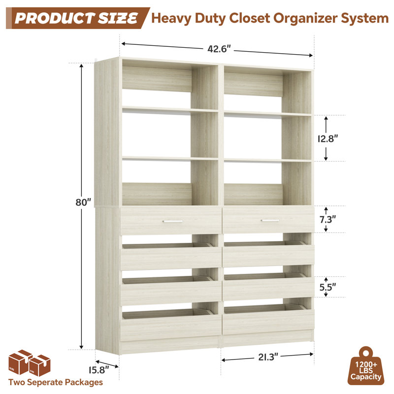 80" H Kitchen Pantry Cabinet With Drawers, Washed Oak