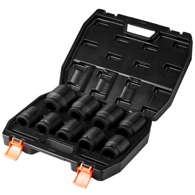 1" Drive 6 Nut Impact Socket , 9Pcs For Bolt Work, Impact-, Portable Storage Solution Drive, Securely Grips Nuts And Bolts, Finish, Airtight