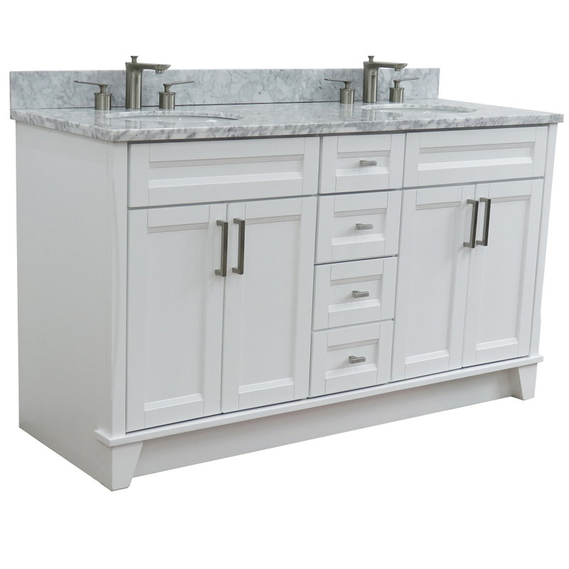 Fenimore 61 " W Freestanding Standard Free Standing Single Double Vanity Bathroom Vanity With Carrara Marble Top