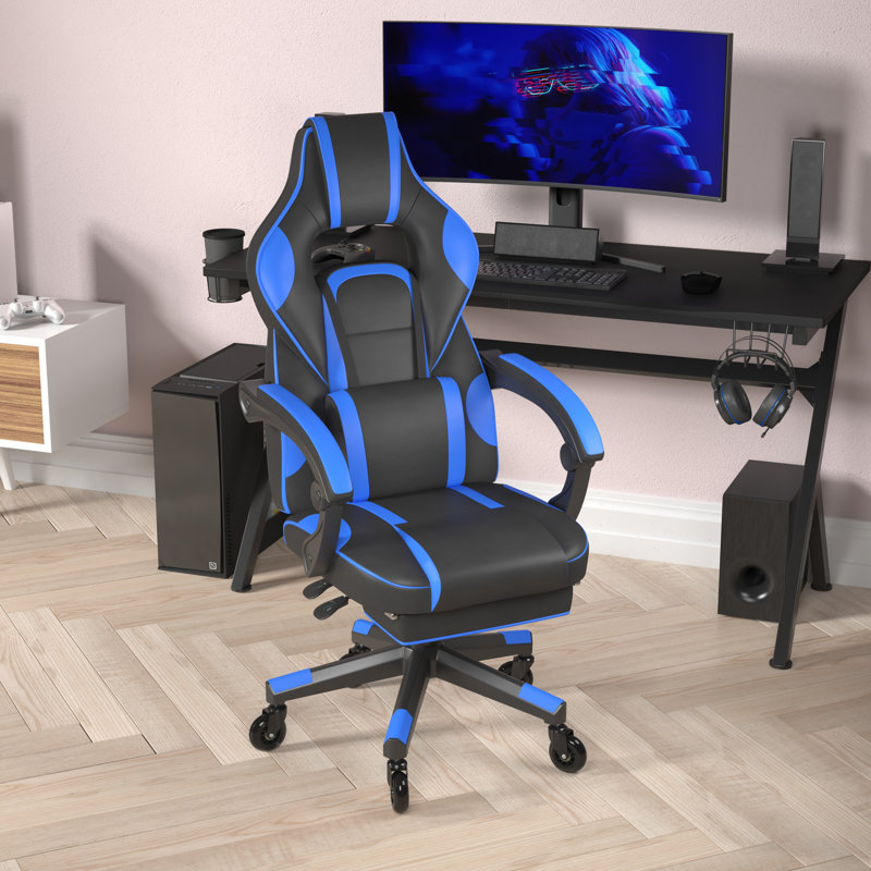 Kaysten Office Gaming Chair with Skater Wheels & Reclining Arms, Black/Blue