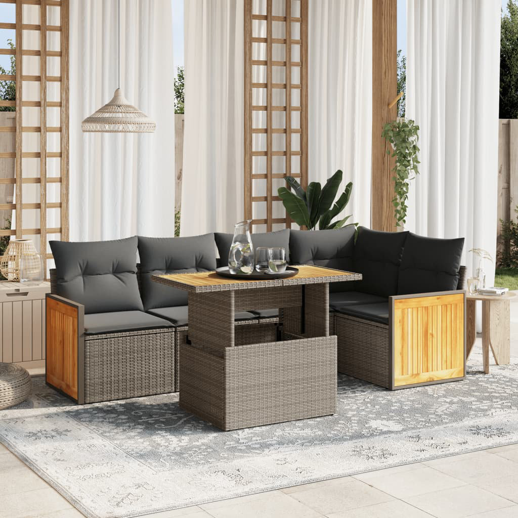 Vidaxl 6-Tlg. Garten-Sofagarnitur Mit Kissen Beige Polyrattan