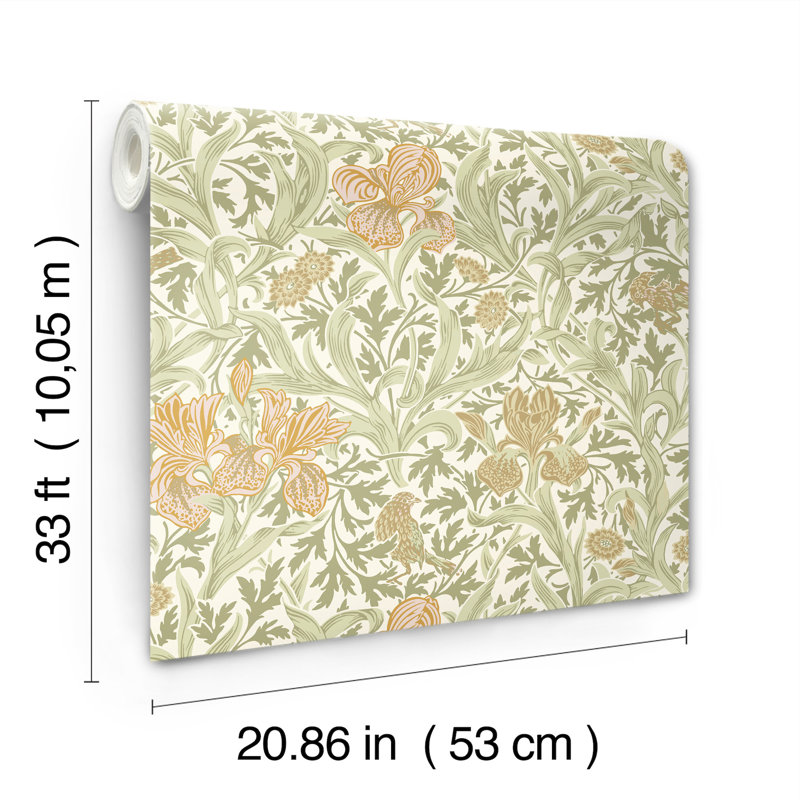 Iris Light Green Wild Gardens Wallpaper, Beige