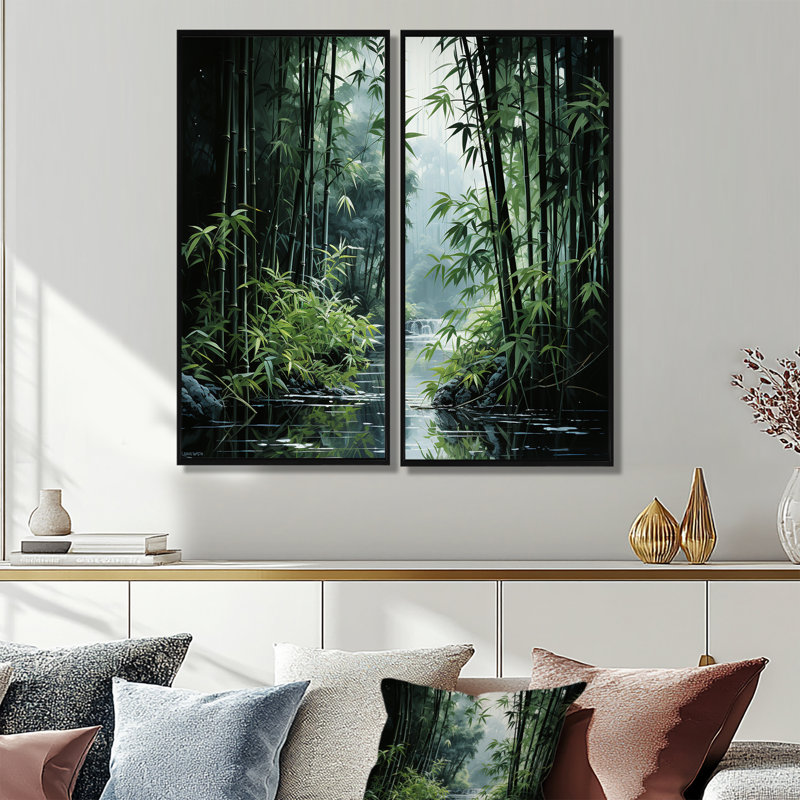 «Japon Art Bamboo Forest», reproduction d'art sur toile, H 32 po x l 32 po, Impression encadrée flottante, Noir