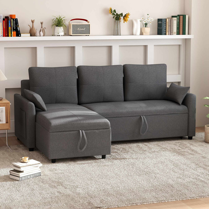 L-Shaped Sleeper Sofa with Storage Chaise Pull-Out Bed
