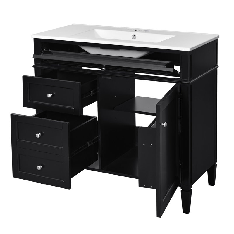 Meuble-lavabo simple avec lavabo supérieur, Noir / Argenté, 36"