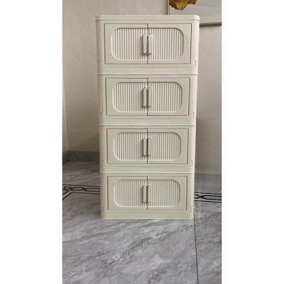 4 armoires de rangement pliantes blanches crème avec porte magnétique - 19,63 po x 11,47 po x 40,06 po pour de multiples réglages, chambre à coucher, salon, salle à outils en plastique, roues, porte sans couches d'odeurs, matériau PP divers