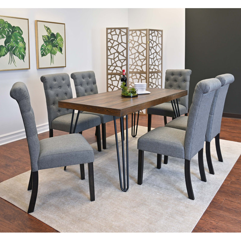 Ensemble de salle à manger 7 pièces, table à manger en épingle à cheveux avec 6 chaises, Gris
