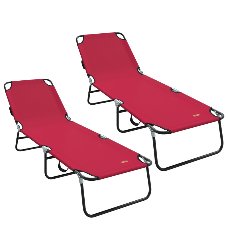 vidaXL Folding Sun Lounger Folding Polyester Outdoor Recliner Garden Chair, Red