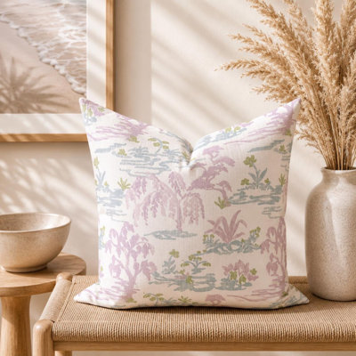 Lavender purple meadow toile cotton pillow cover