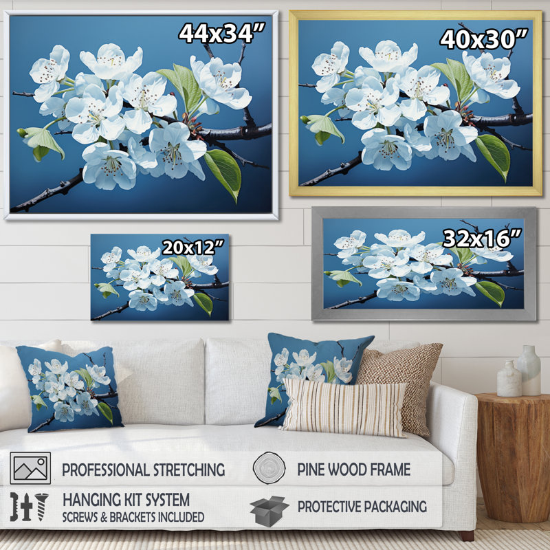 Fleur de pommier monochromatique élégance III, reproduction sur toile, H 12 po x l 20 po x P 1 po, Cadre photo noir
