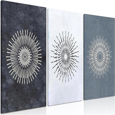 Ensemble de 3 décorations murales abstraites encadrées de style mandala moderne texturé sur toile, décor mural minimaliste pour salon, chambre à coucher, bureau à domicile 12 po x 16 po