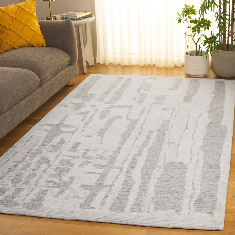 Harvest 301 Hand Tufted Wool; Cotton Abstract Rug in Ivory/Light Blue, Rectangle 5' x 8'