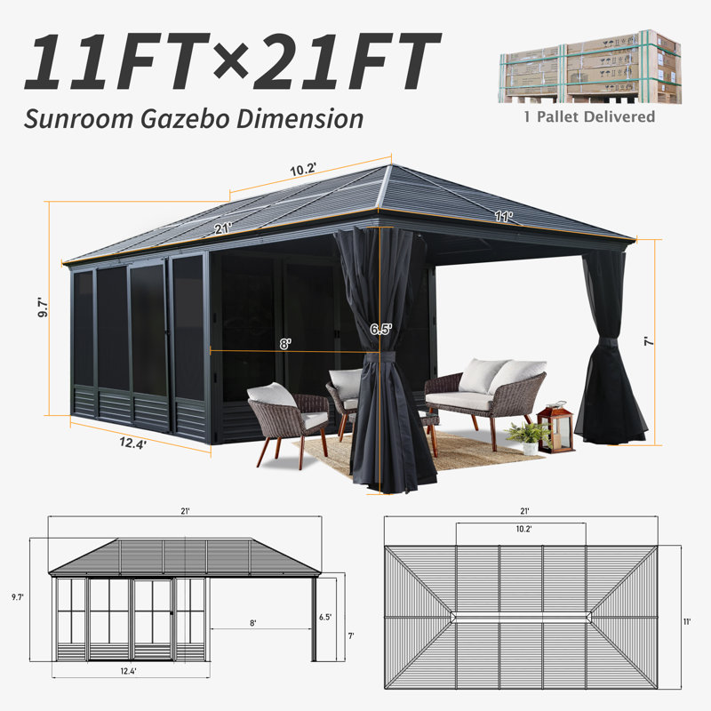21 pi. L 11 pi. X P 11 pi. D Solarium mural en aluminium