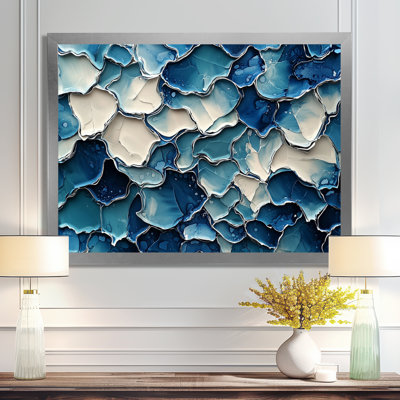 «Mauriello», art mural blanc et bleu «Silence Of Perception I» - Collages abstraits