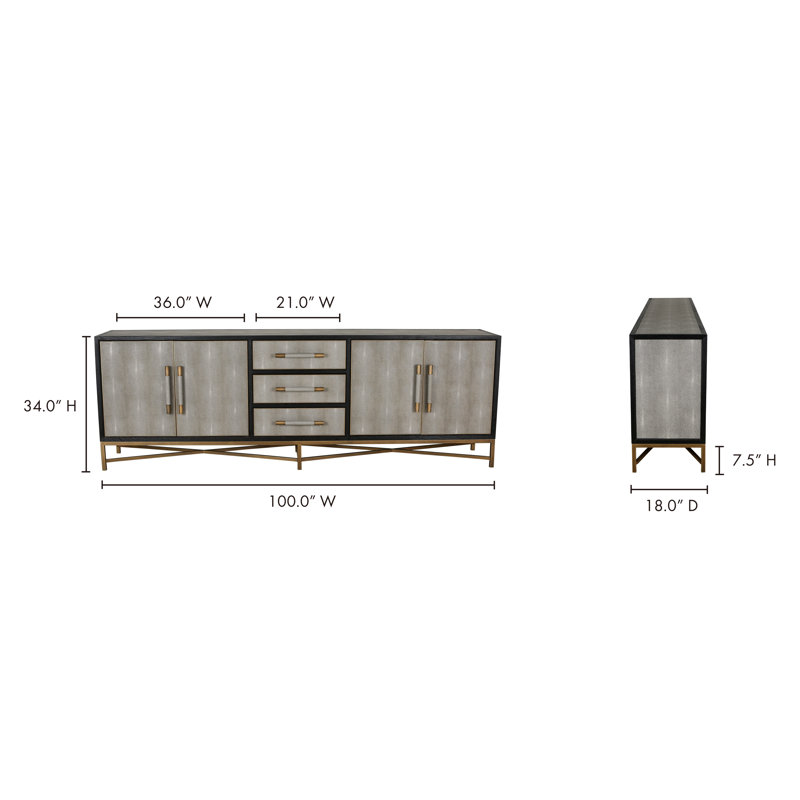 Meera Quebec Sideboard Large, Gray/Gold