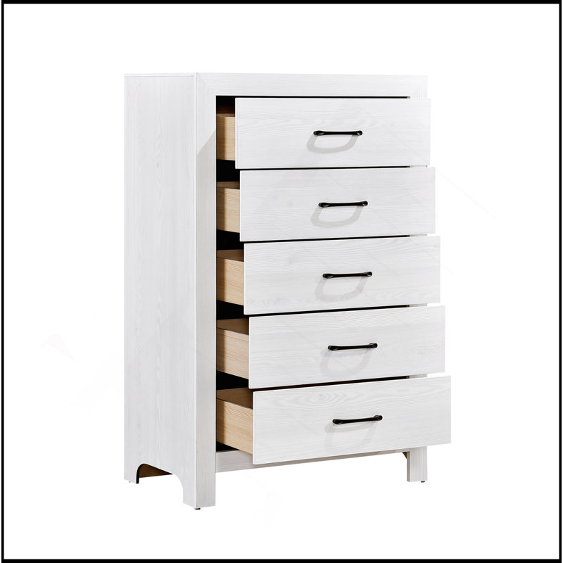Commode de rangement blanche à 5 tiroirs avec quincaillerie noire 1 pièce
