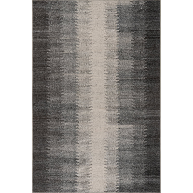 Ronan Ikat Charcoal Machine Printed Washable Rug, Rectangle 3' x 5'