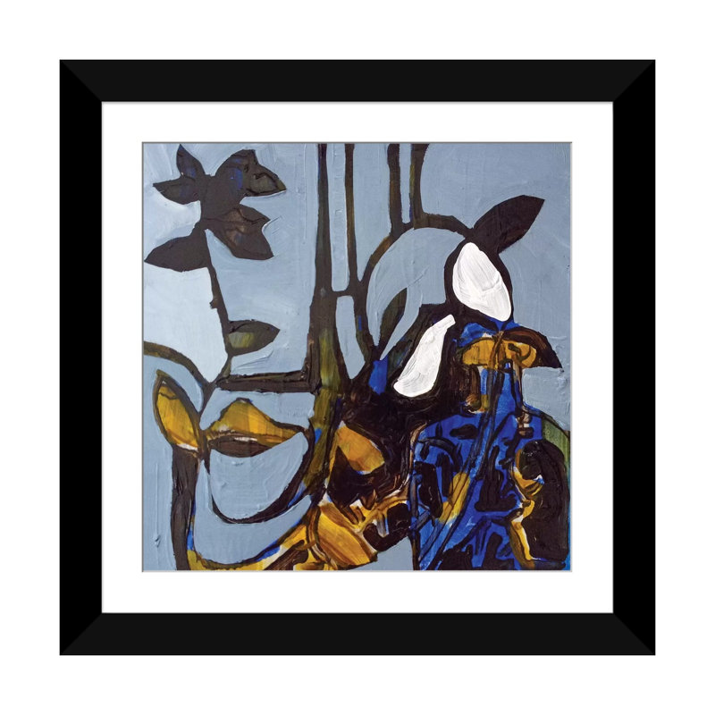 « blue i », impression sur toile, H 16 po x l 16 po x P 1 po, Papier d'art encadré noir, Blanc