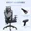 Chaise de bureau d'ordinateur ergonomique à haut dossier, chaise de travail en filet avec support lombaire, fonction inclinable, appui-tête réglable, accoudoirs et hauteur, noir