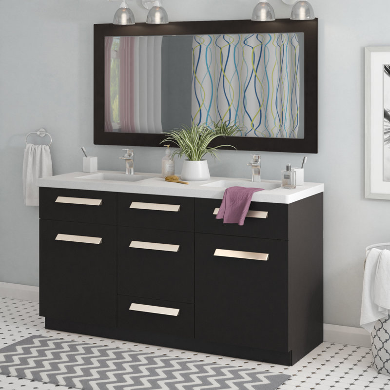 Ensemble de meuble-lavabo de salle de bain double 60 po avec miroir Mosley, Espresso