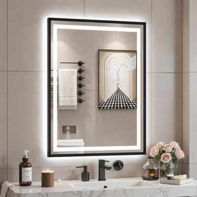 Adorna UL Certified Dimmable LED Bathroom Mirror with 3-Color Lighting, Anti-Fog & Sleek Black Frame
