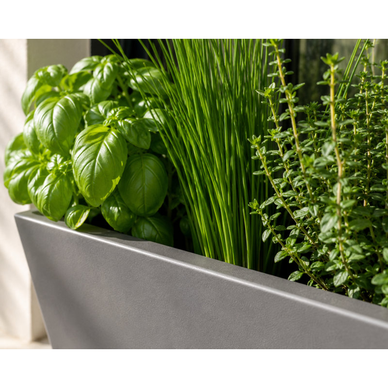 Isla Trough Planter Pot, Concrete Effect Pot, Indoor and Outdoor Large Plant Pot with Drainage Hole, 40cm H x 38cm W x 80cm D
