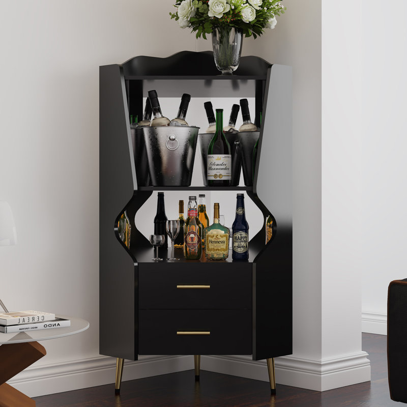 27''W Home Corner Bar Cabinet, Black