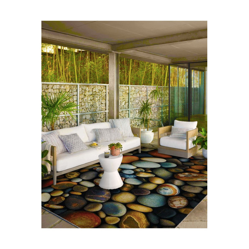 Colorful Pebble Patterned Woven Base Machine Washable Rug, Runner 2'6" x 6'7" Rug Pad Included