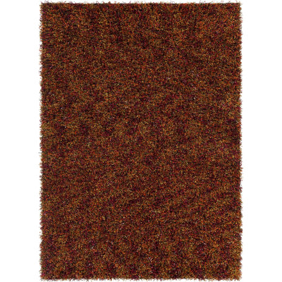 Tapis à poils longs en polyester tissé à la main vert, mauve et orange Stickland