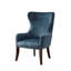 Fauteuil bleu avec capitonnage à boutons et rembourrage en mousse à haut rembourrage en bois dans les pieds
