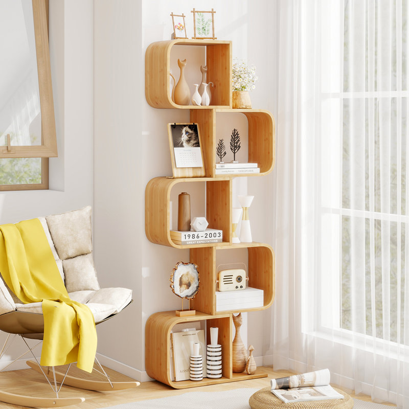 167cm H x 61cm W Bamboo / Rattan Geometric Bookcase
