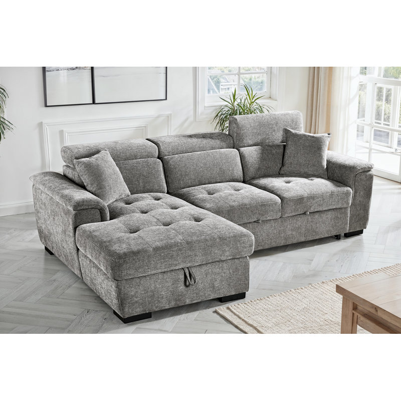 Corner Sofabed with Storage, Left Hand Facing, Grey