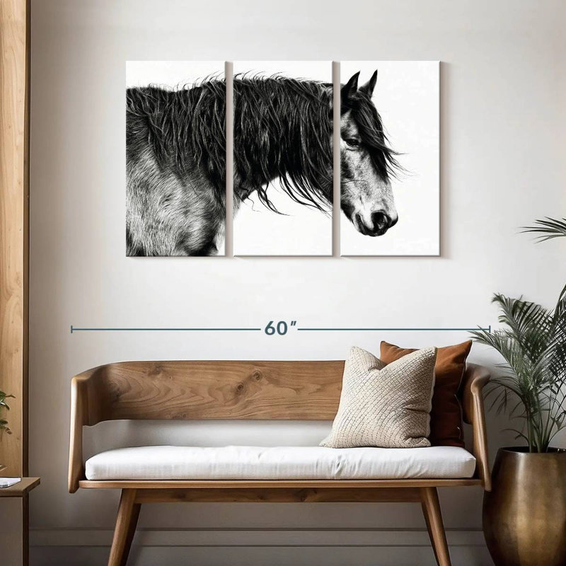 Portrait de cheval Brampt noir et blanc III, H 28 po x l 45 po