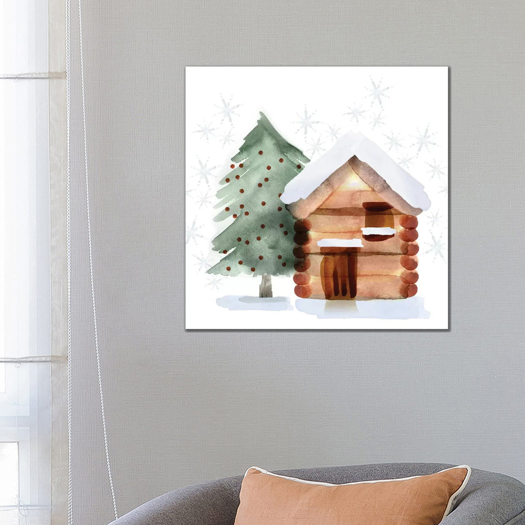 Christmas Hinterland IV - Tree & Cabin von Noonday Design - No Frame Gallery-Wrapped Canvas Giclée on Canvas