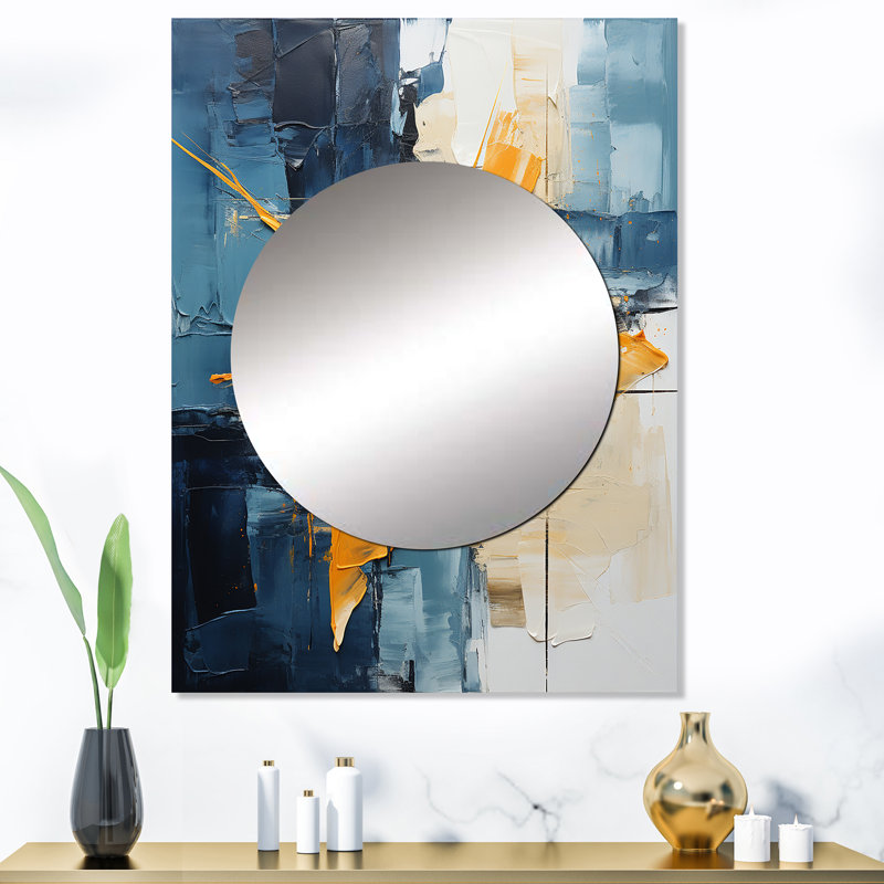 Yukio Abstract Layers I - grand miroir mural à collage abstrait, miroir décoratif moderne, impression sur métal