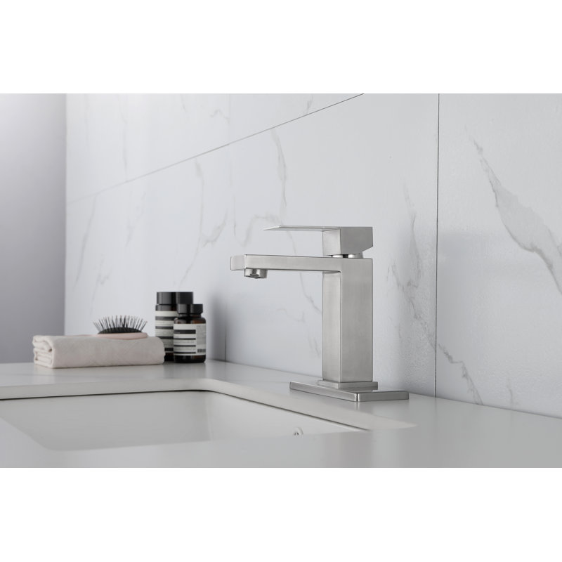 Robinet pour salle de bain à poignée simple avec bonde escamotable et trop-plein | Idée de cadeau, Nickel brossé