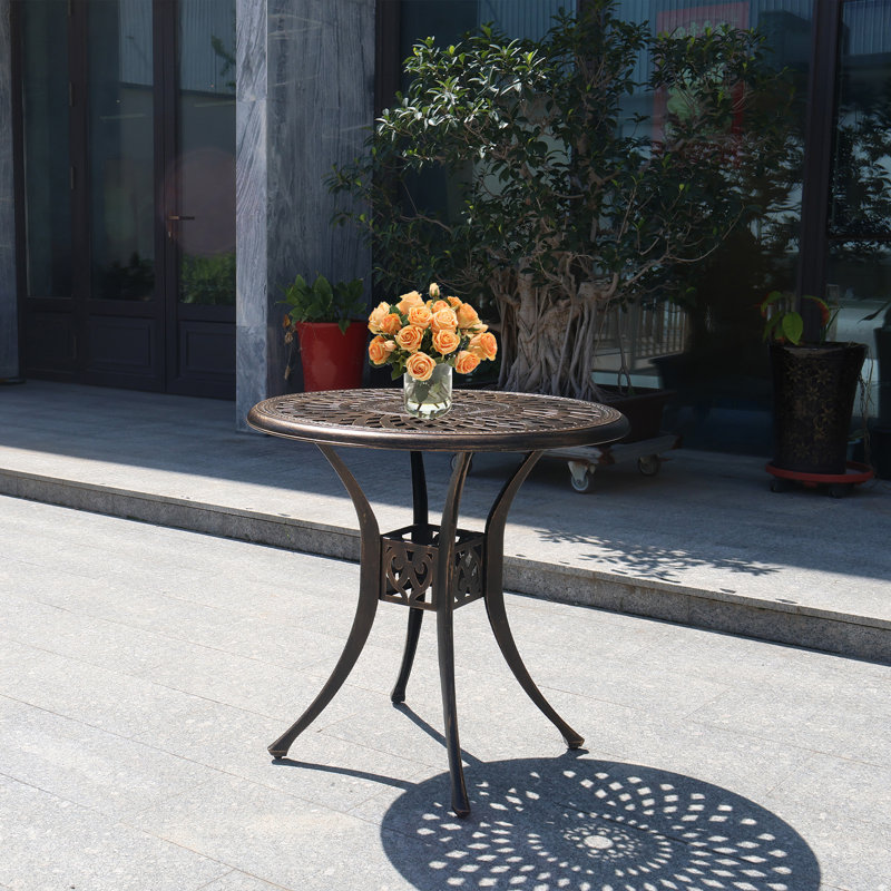 Table de patio en fonte d'aluminium avec trou pour parasol en bronze