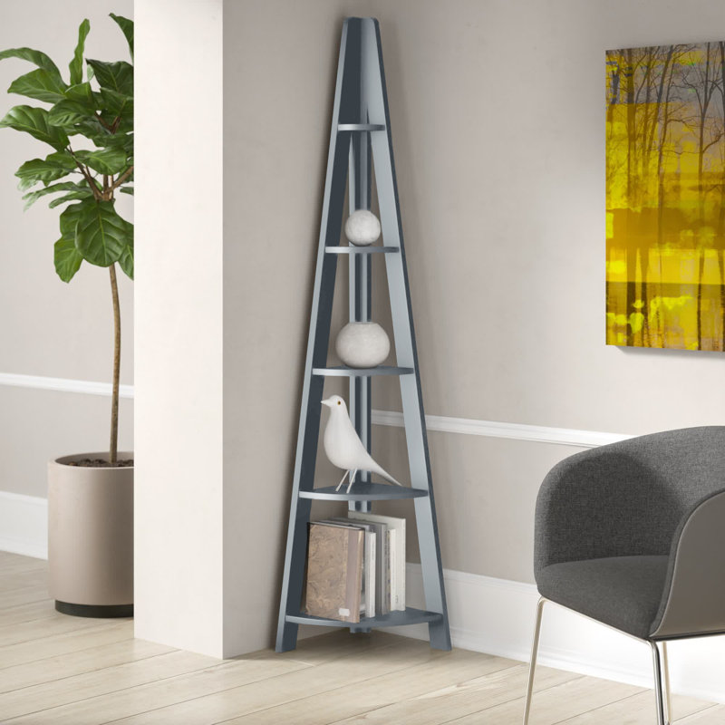 Arelious 175.4cm H x 38.6cm W Corner Bookcase, Light Grey