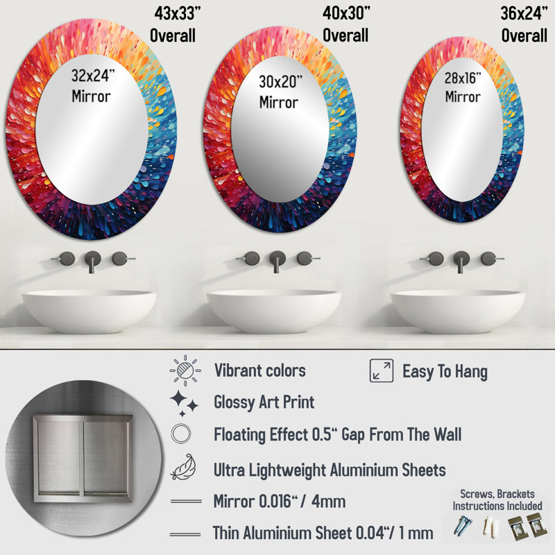 Miroir mural moderne multicolore, 36 po x 24 po
