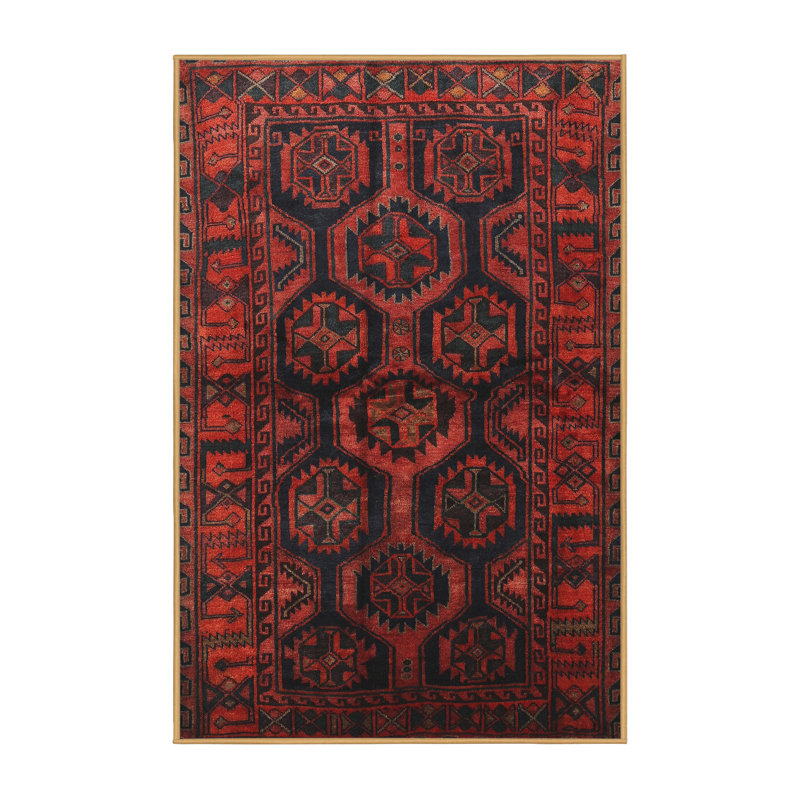 Tapis traditionnel rouge / noir, Rectangle 7 pi x 10 pi