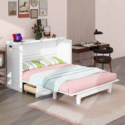 Farmhouse Style Murphy Bed Chest Cube Cabinet Bed With Large Storage Drawer ,Queen -  Rosalind Wheeler, C6B5B32A76F747FFBD20CA19A745A0B7