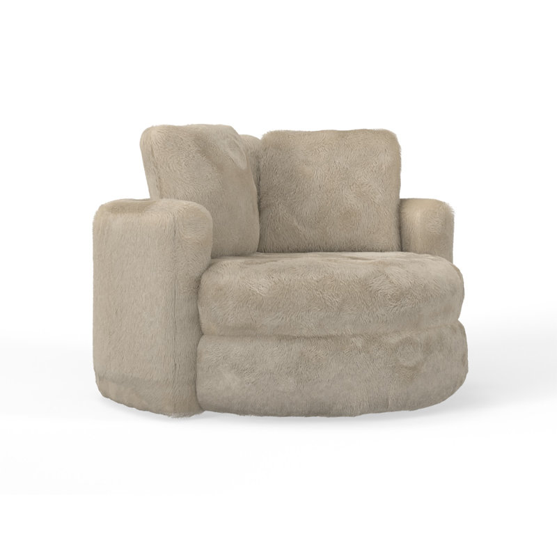 Aspen Lodge Faux Fur 49'' Wide Swivel Barrel Chair, Sand 100% Polyester